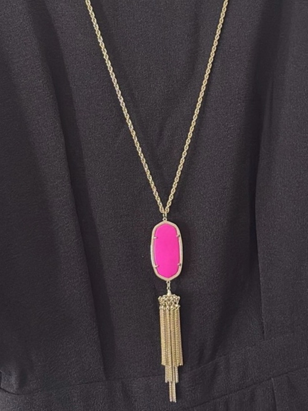 [Kendra Scott] Rayne Chandelier Tassel Long Pendant Necklace Hot Pink/Gold Tone - Picture 4 of 10